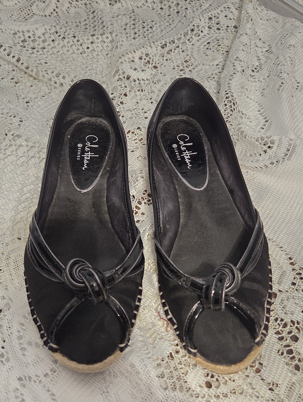Black Peep Toe Espadrille Sandals Size 6.5